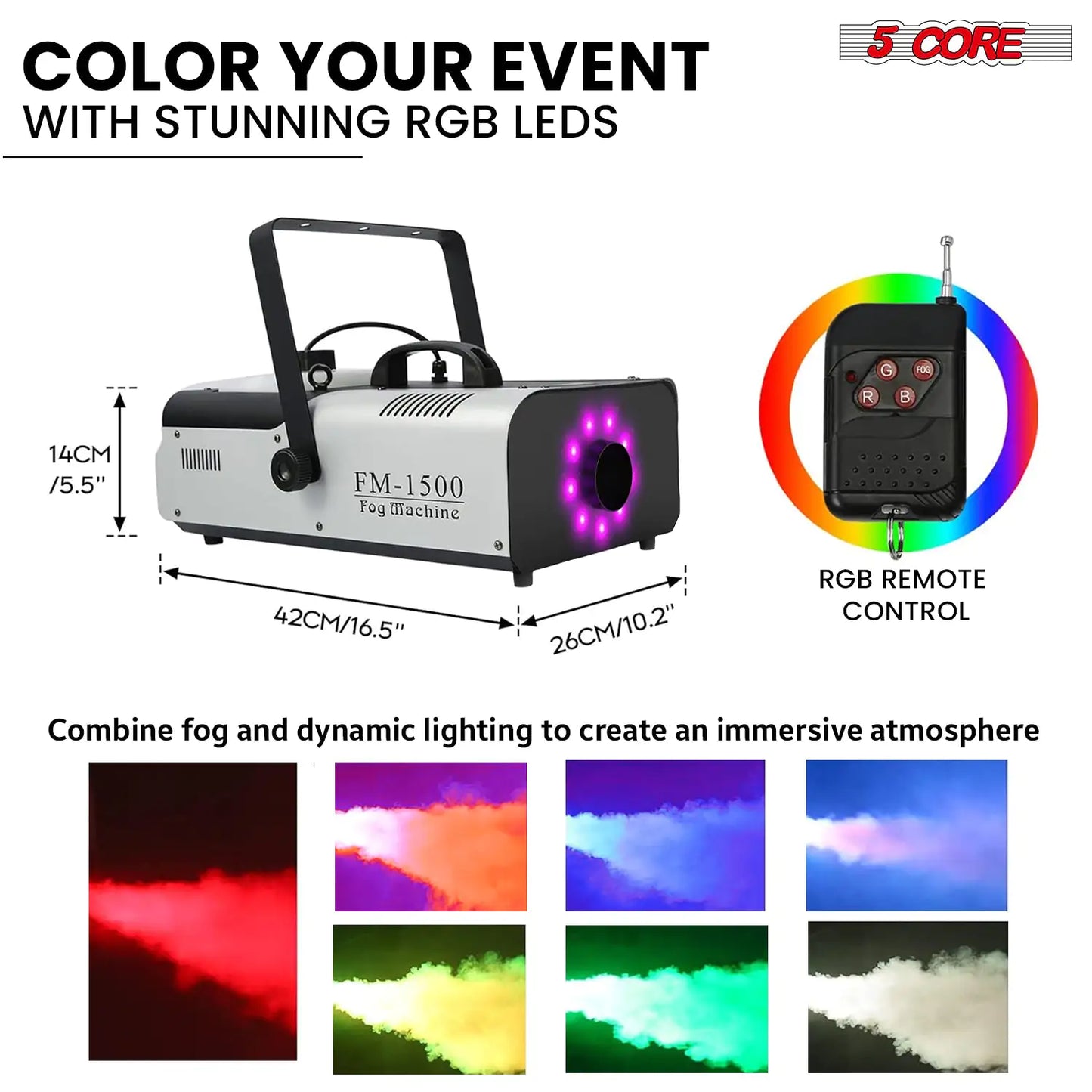 5 Core 1500W High Output Fog Machine with LED Lights